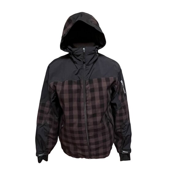 Woolrich Mens Black Brown Buffalo Plaid Jacket Coat Packable Hood Lightweight M - Picture 3 of 16